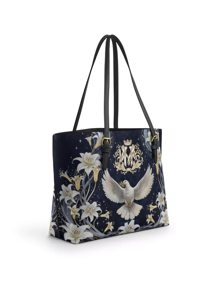 Divina The Holy Spirit and Lily Devotional Leather Tote Bag
