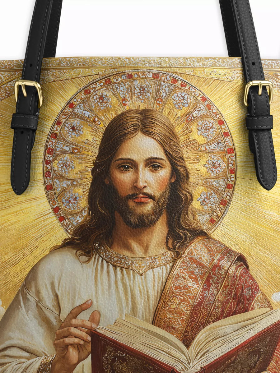 Divina Jesus the Savior Eternal Light Leather Tote Bag