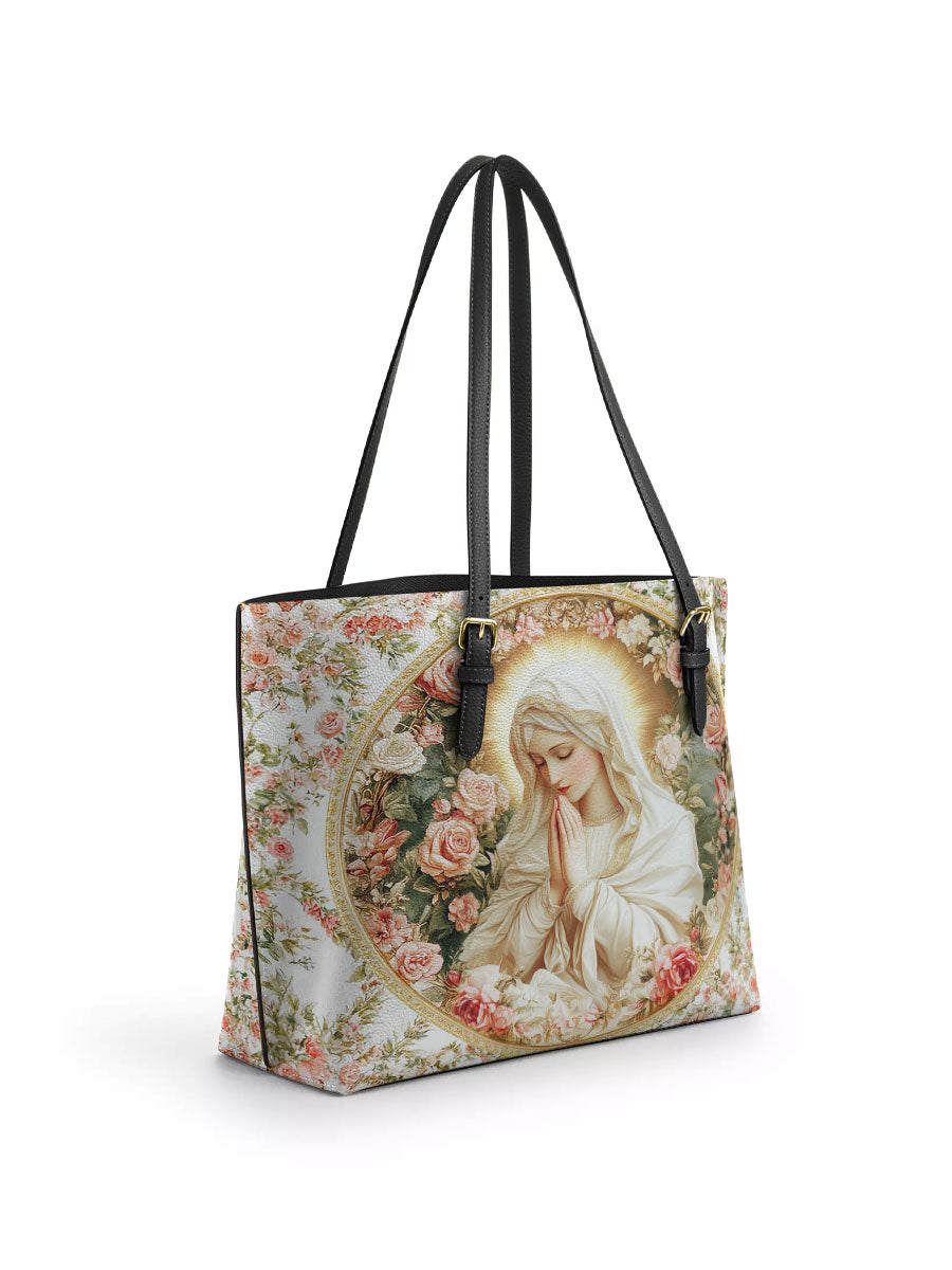 Divina Virgin Mary's Grace Leather Tote Bag
