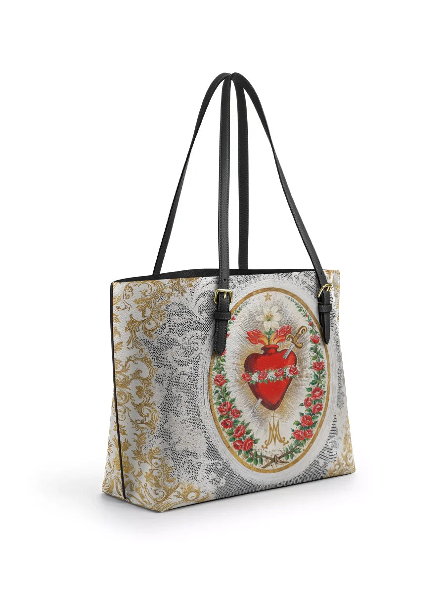 Divina Immaculate Heart of Mary Elegance Leather Tote Bag