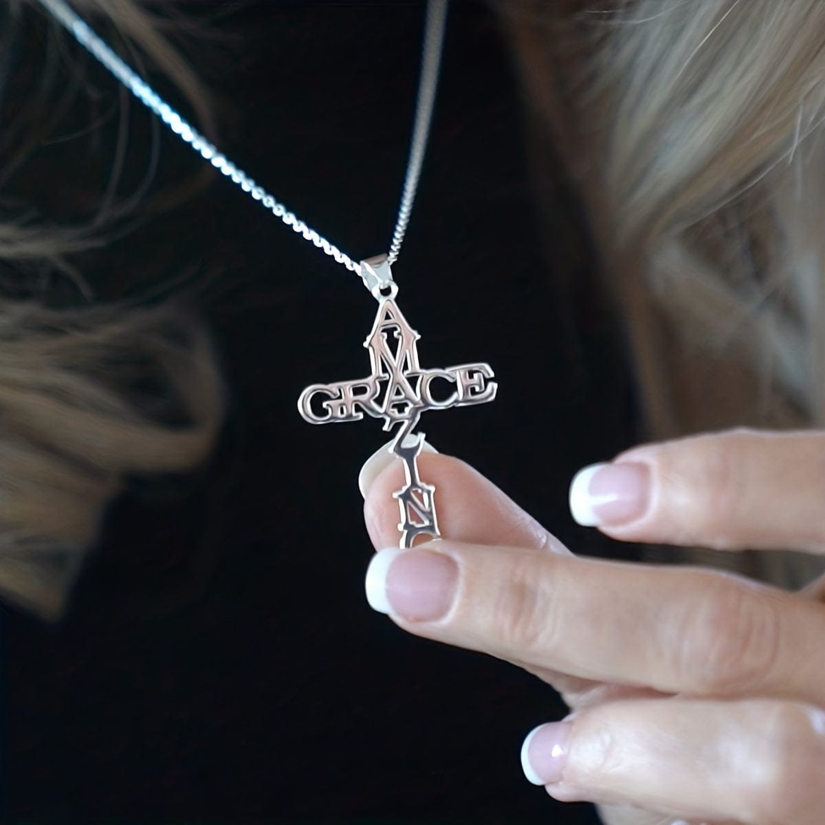 "Amazing Grace" Cross Necklace in Stainless Steel