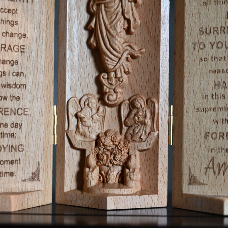 The Serenity Prayer - Openable Wooden Cylinder Sculpture of Jesus Christ