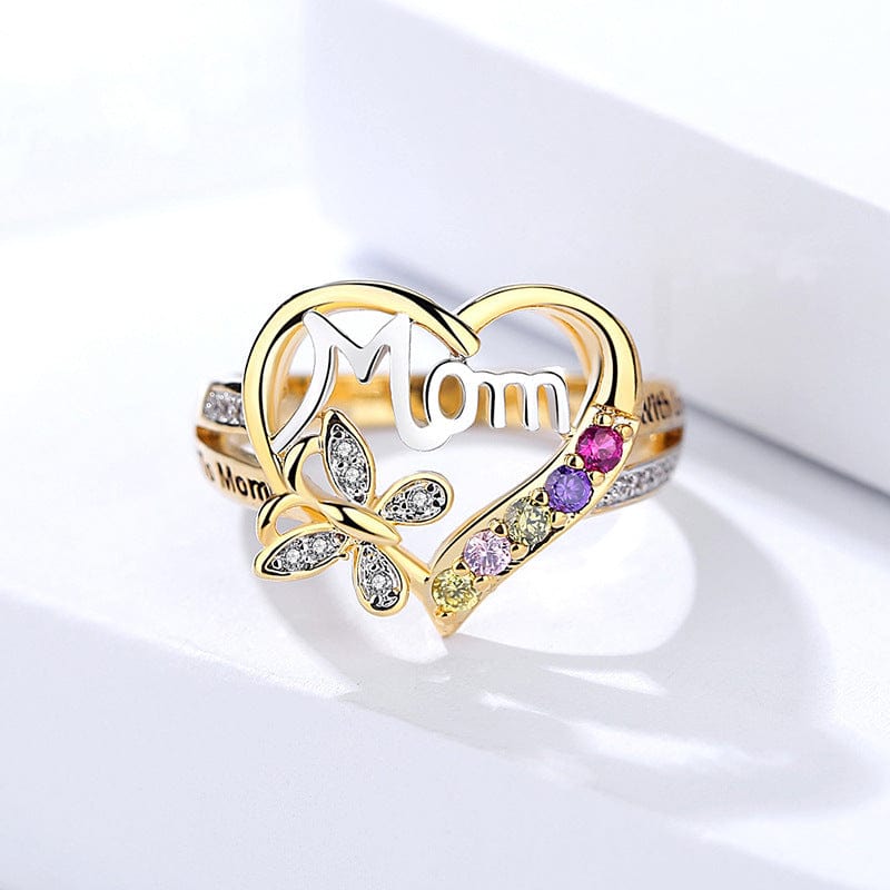 Gold Plated "Mom" Ring with Rhinestones