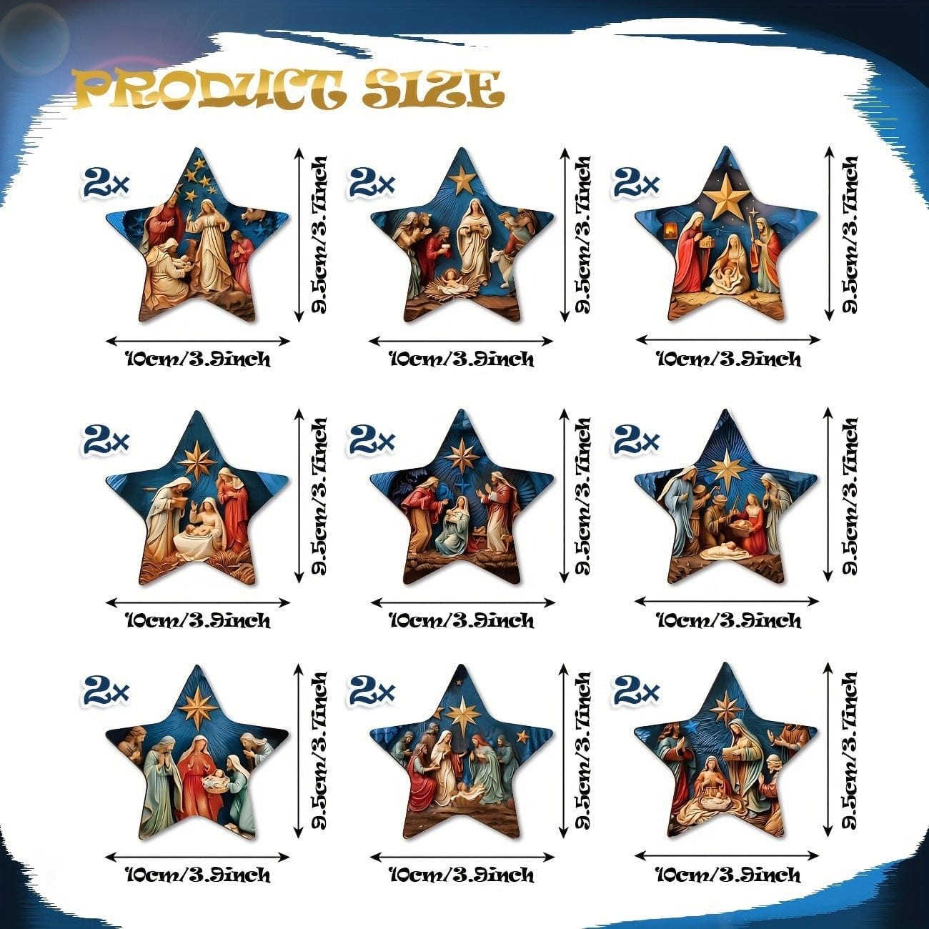 Handmade Wooden Jesus Star Christmas Ornaments Set