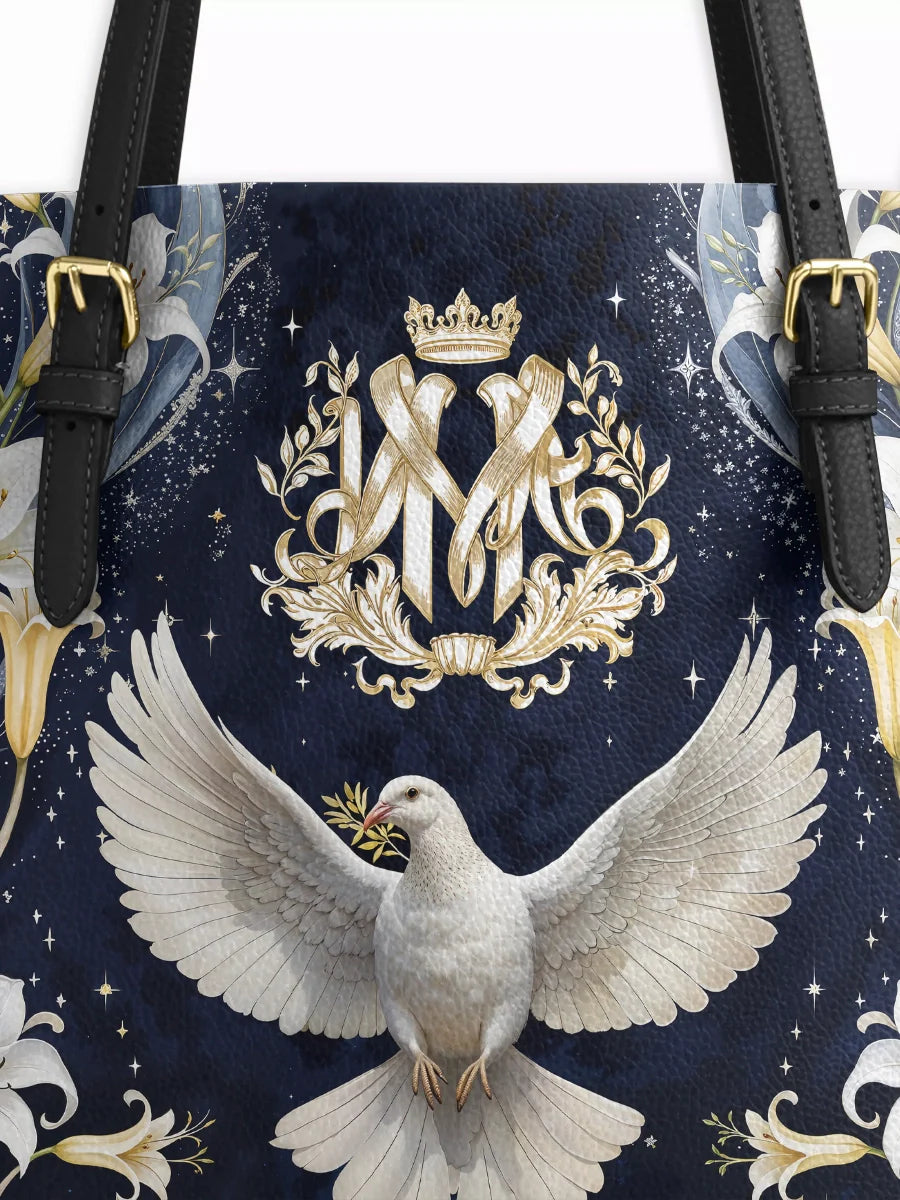 Divina The Holy Spirit and Lily Devotional Leather Tote Bag