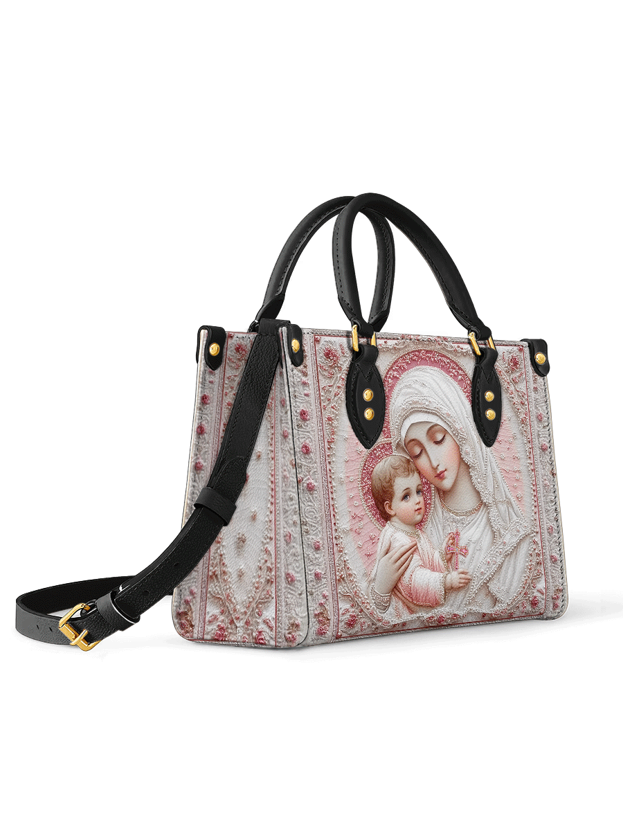 Divina Sacred Serenity: The Madonna’s Tender Embrace Leather Bag