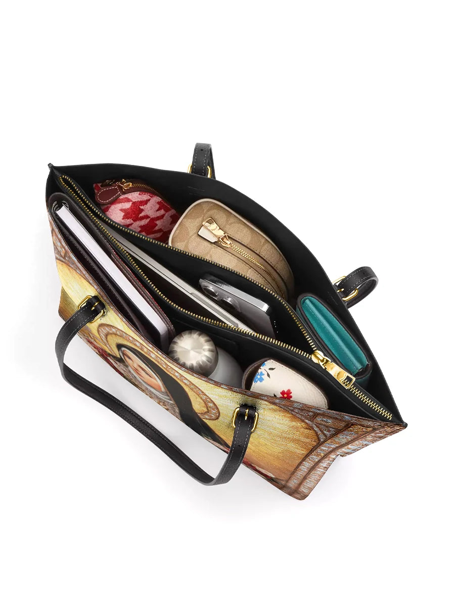 Divina The Little Flower of Grace Leather Tote Bag