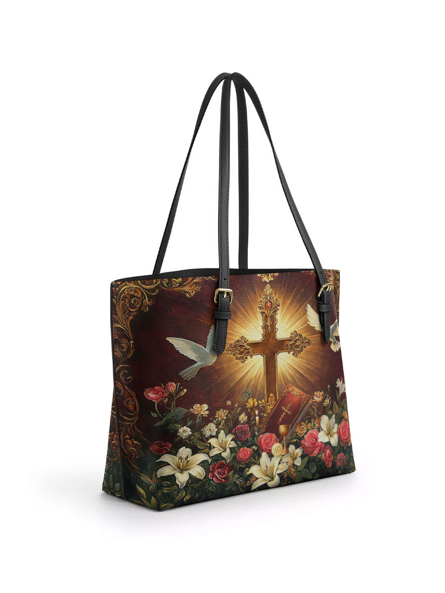 Divina Radiance of the Cross Leather Tote Bag