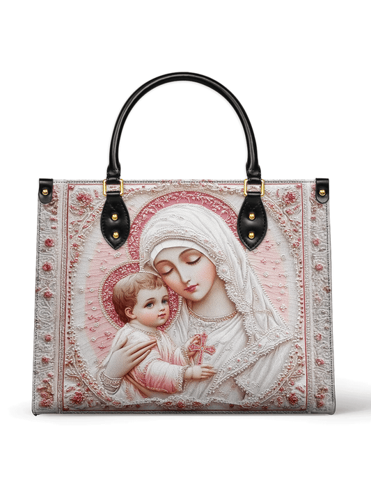 Divina Sacred Serenity: The Madonna’s Tender Embrace Leather Bag