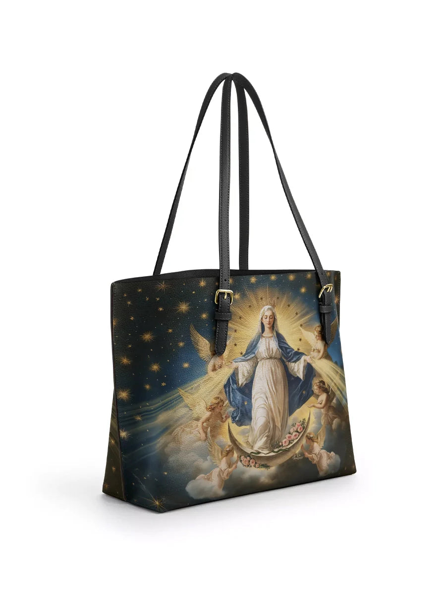 Divina The Queen of Heaven Leather Tote Bag