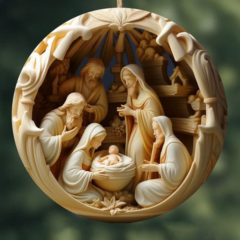 "Birth Of Christ" Disc Flat Ornaments Set For Christmas