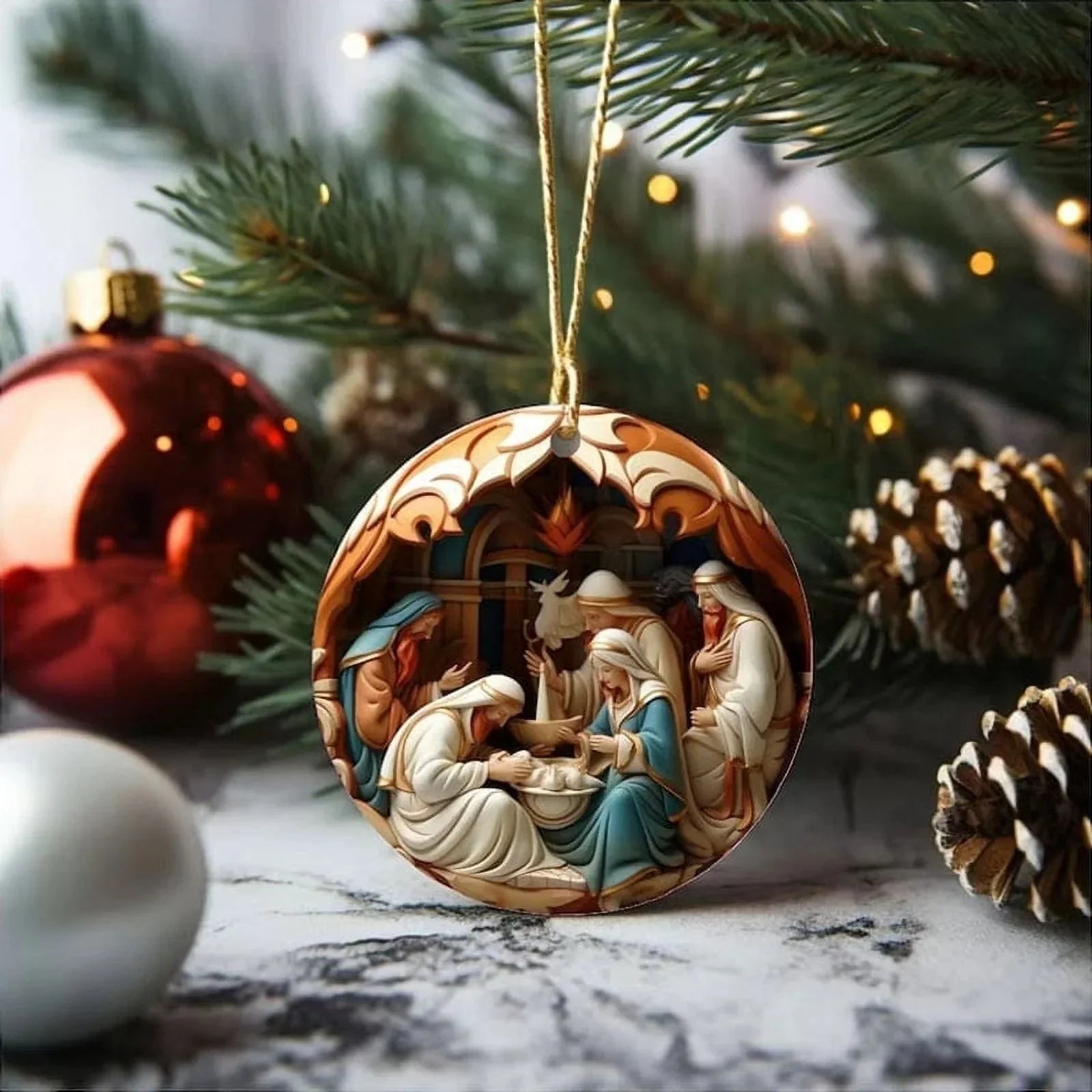"Birth Of Christ" Disc Flat Ornaments Set For Christmas