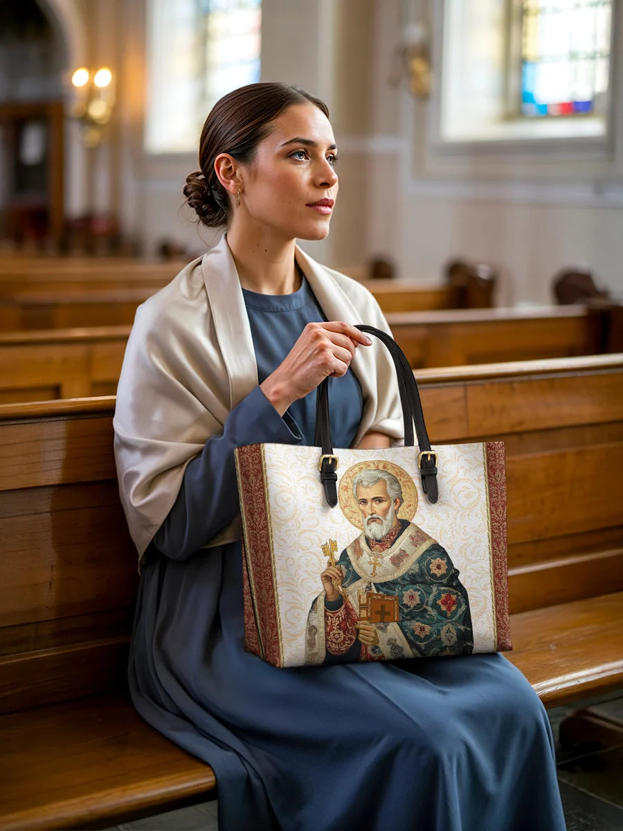 Divina Saint Peter Reverence Leather Tote Bag