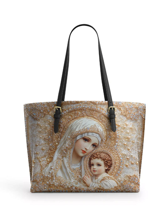 Divina Heavenly Grace In Radiant Splendor Leather Tote Bag