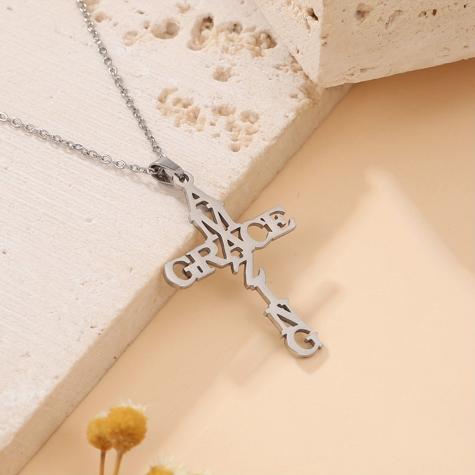 "Amazing Grace" Cross Necklace in Stainless Steel