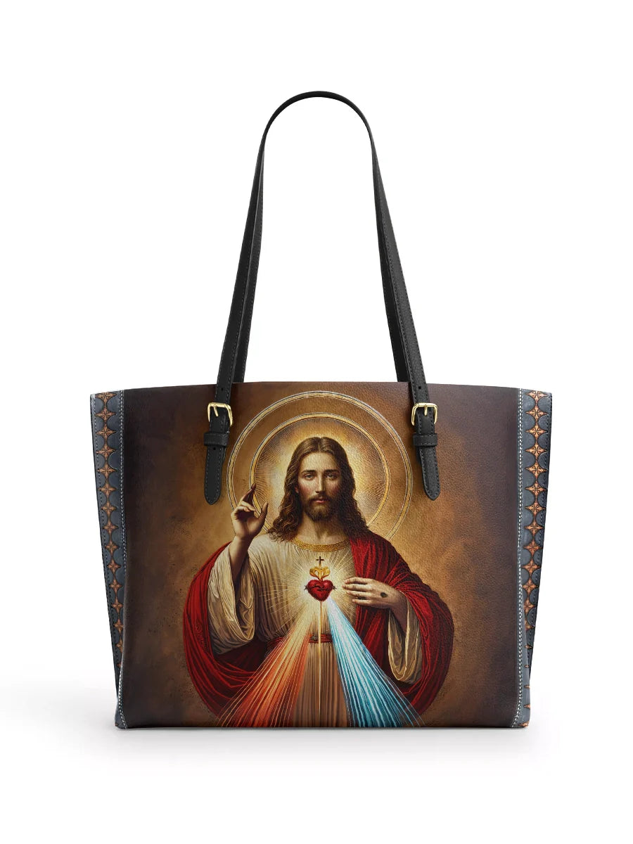 Divina A Testament of Grace and Compassion Leather Tote Bag