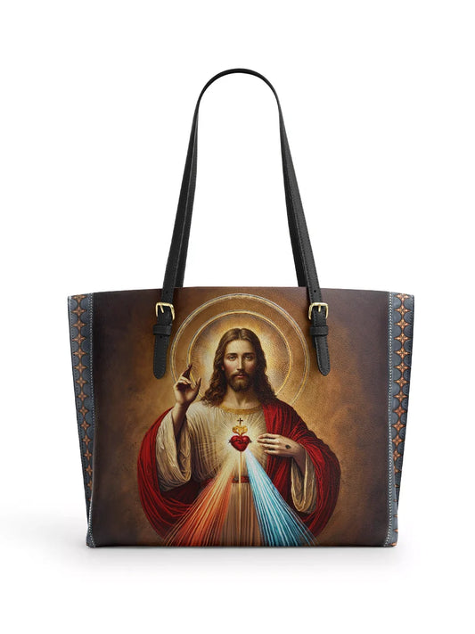 Divina A Testament of Grace and Compassion Leather Tote Bag