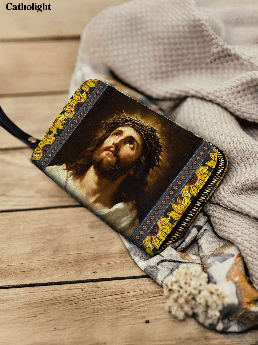 Divina  Crown of Thorns and Sunflower Grace - Leather Wallet Purse