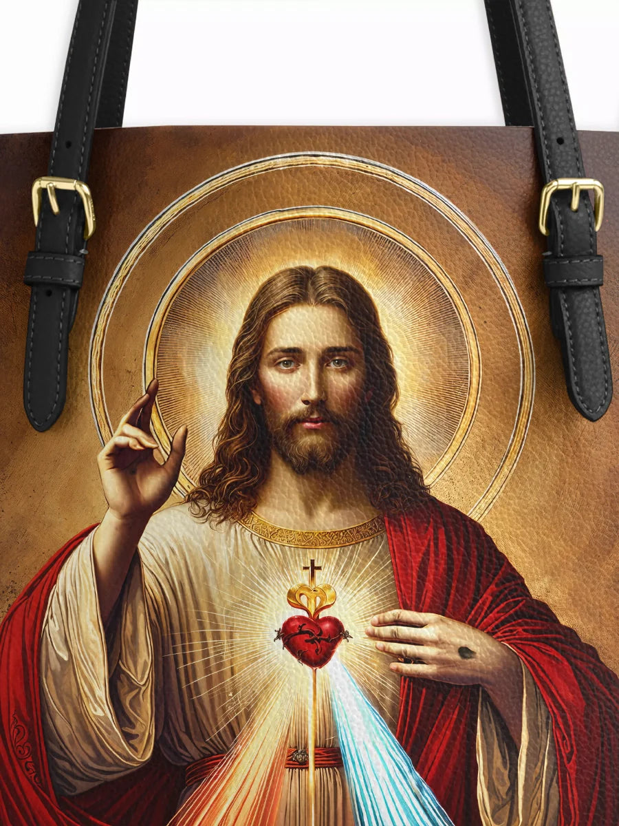 Divina A Testament of Grace and Compassion Leather Tote Bag