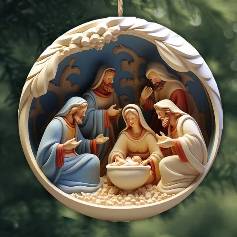 "Birth Of Christ" Disc Flat Ornaments Set For Christmas
