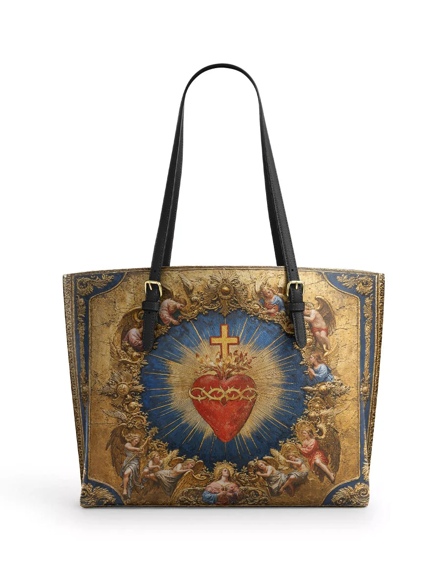 Divina Sacred Heart of Divine Love Leather Tote Bag