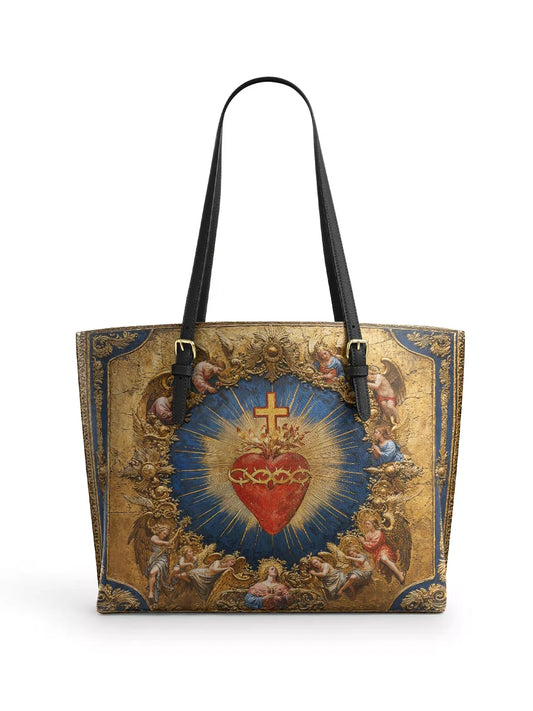 Divina Sacred Heart of Divine Love Leather Tote Bag