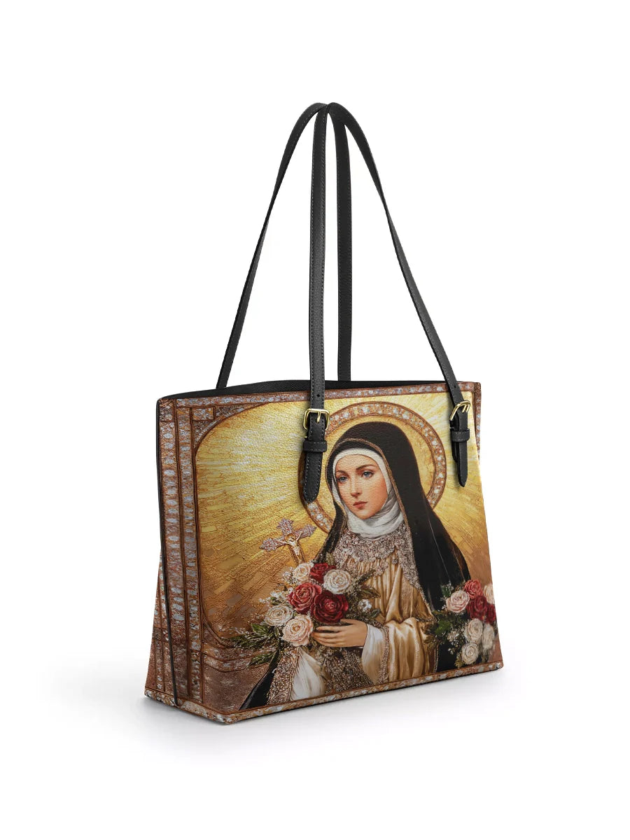 Divina The Little Flower of Grace Leather Tote Bag