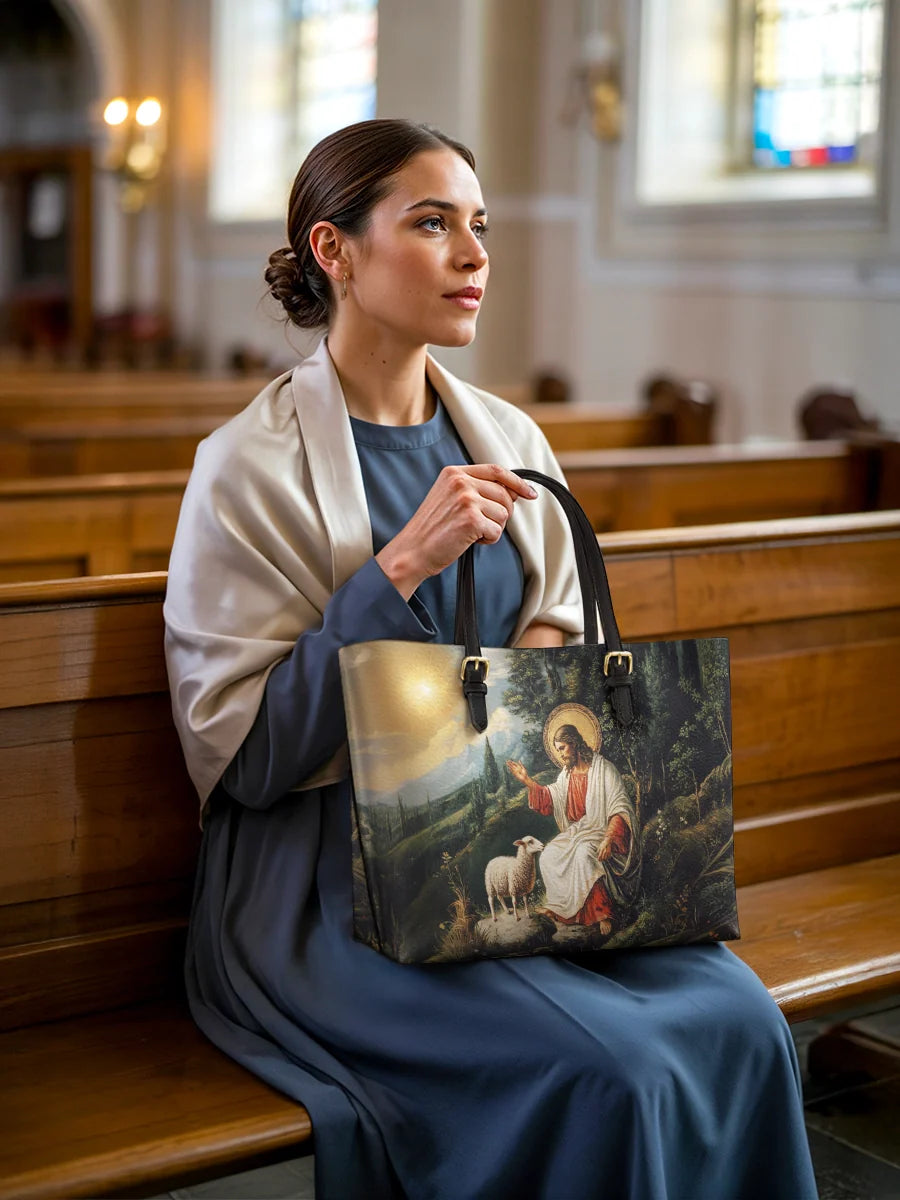 Divina The Divine Shepherd's Grace Leather Tote Bag