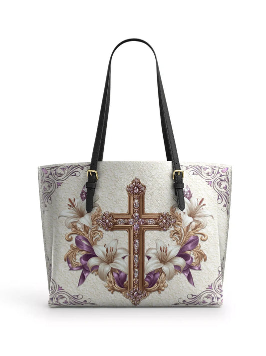 Divina Faith & Florals Leather Tote Bag
