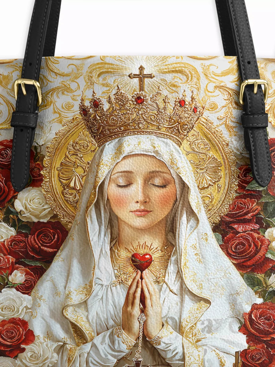 Divina Lady of Fatima Elegance Leather Tote Bag