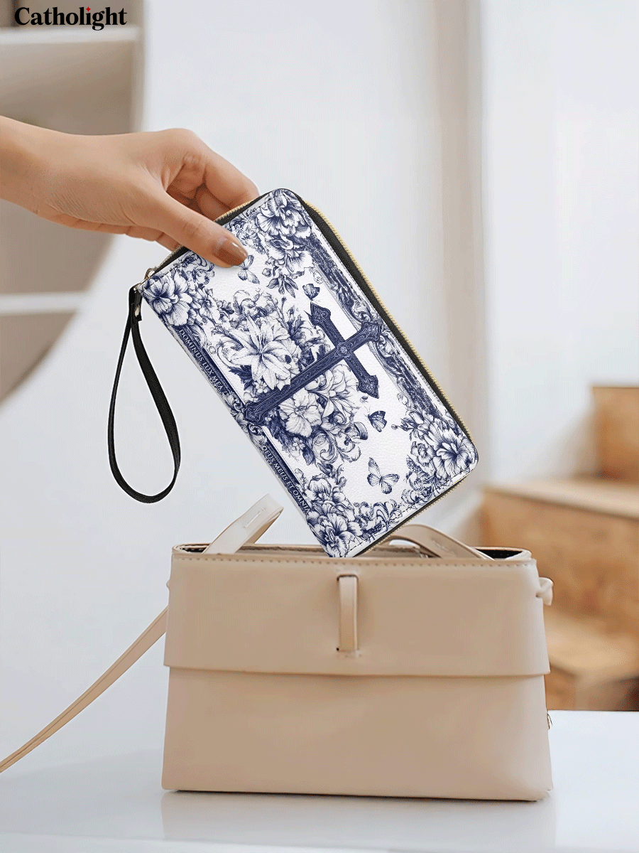 Divina The Cross Amidst Blooming Faith - Leather Wallet Purse