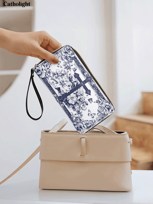 Divina The Cross Amidst Blooming Faith - Leather Wallet Purse