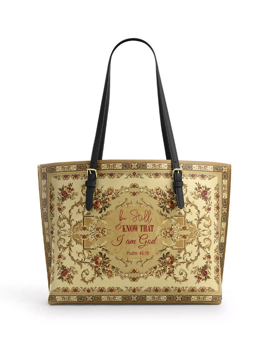 Divina Psalm of Peace Leather Tote Bag
