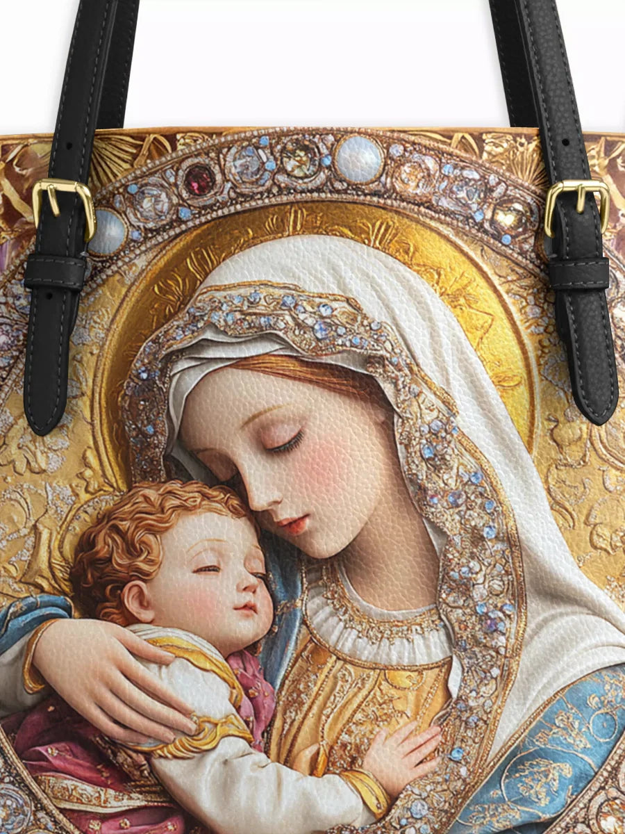 Divina Divine Madonna And Child Leather Tote Bags