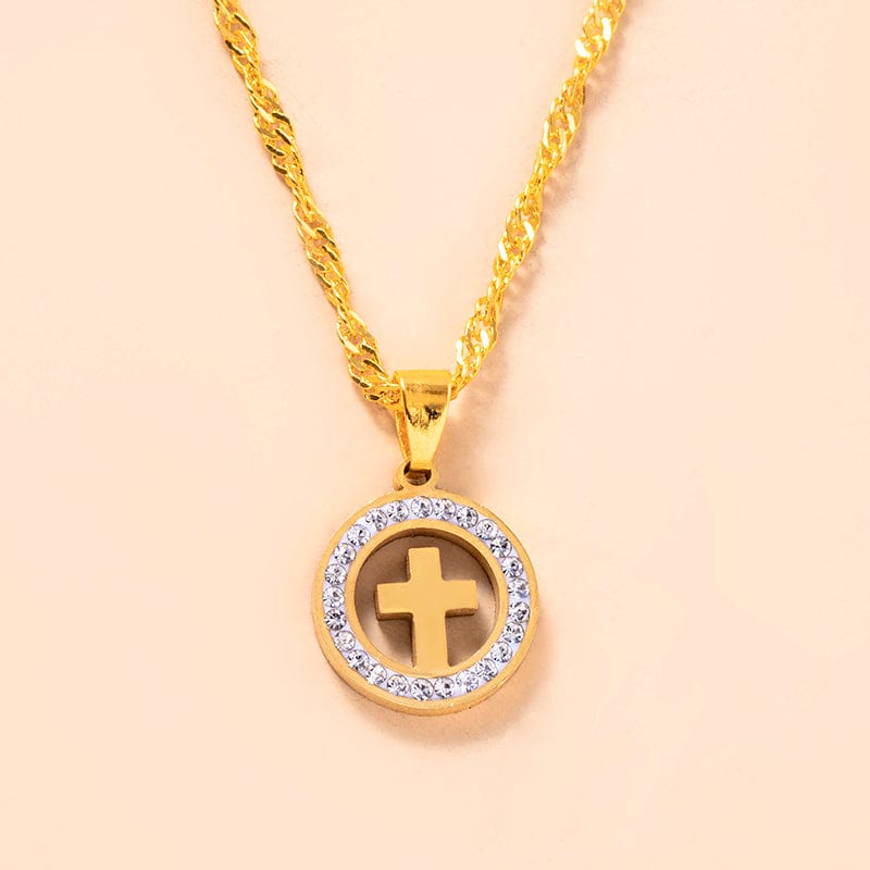 The Cross Necklace in Stainless Steel & Rhinestone by Divina