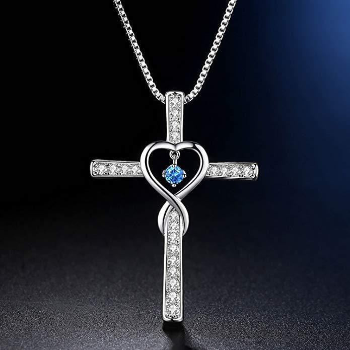 Handmade White Gold Plated & Zircon Cross Necklace by Divina