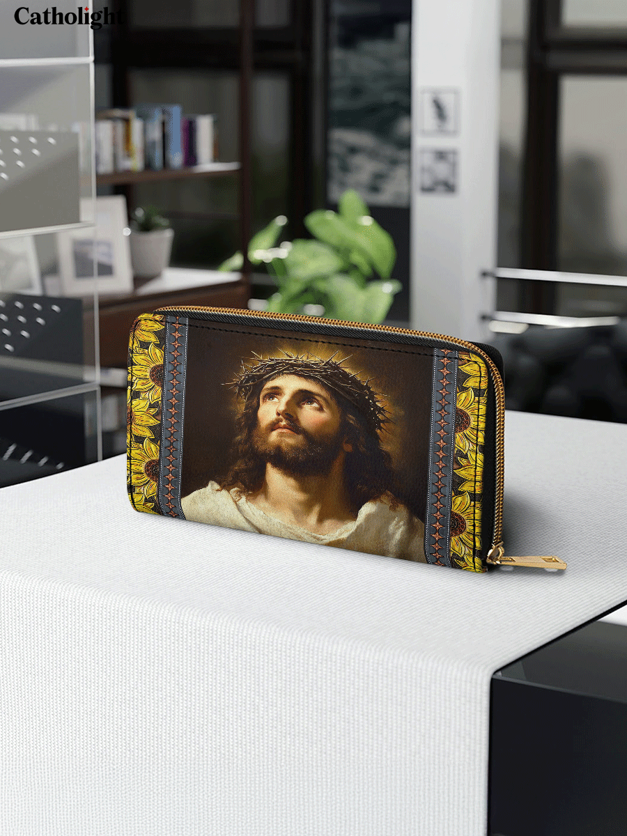 Divina  Crown of Thorns and Sunflower Grace - Leather Wallet Purse
