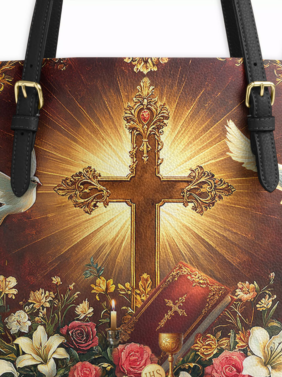 Divina Radiance of the Cross Leather Tote Bag
