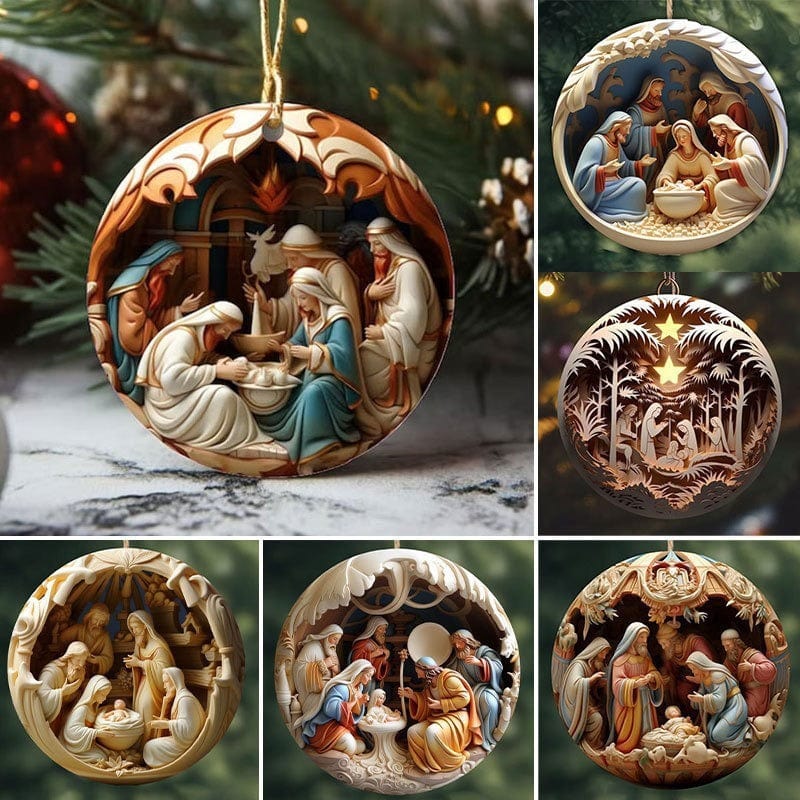 "Birth Of Christ" Disc Flat Ornaments Set For Christmas