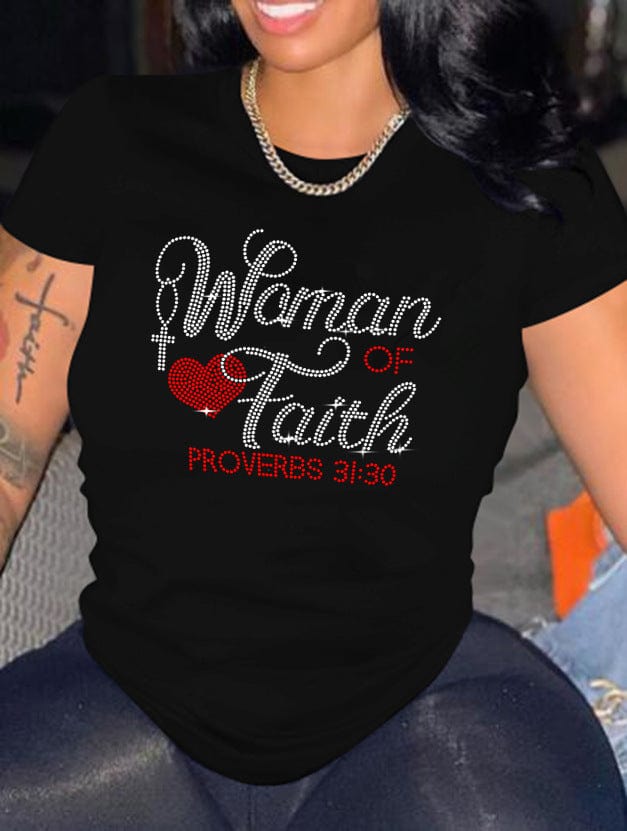 "Woman Of Faith" T-shirt with Rhinestones by Divina