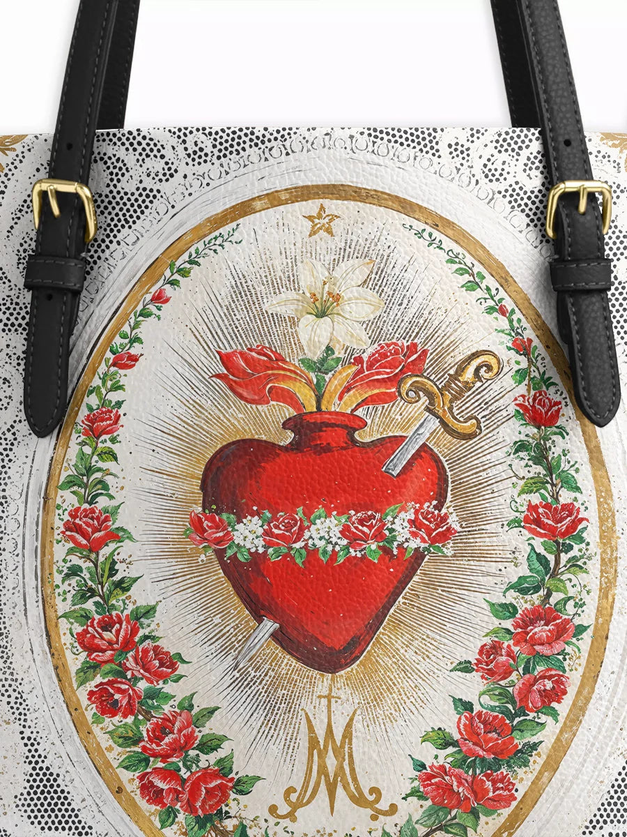 Divina Immaculate Heart of Mary Elegance Leather Tote Bag