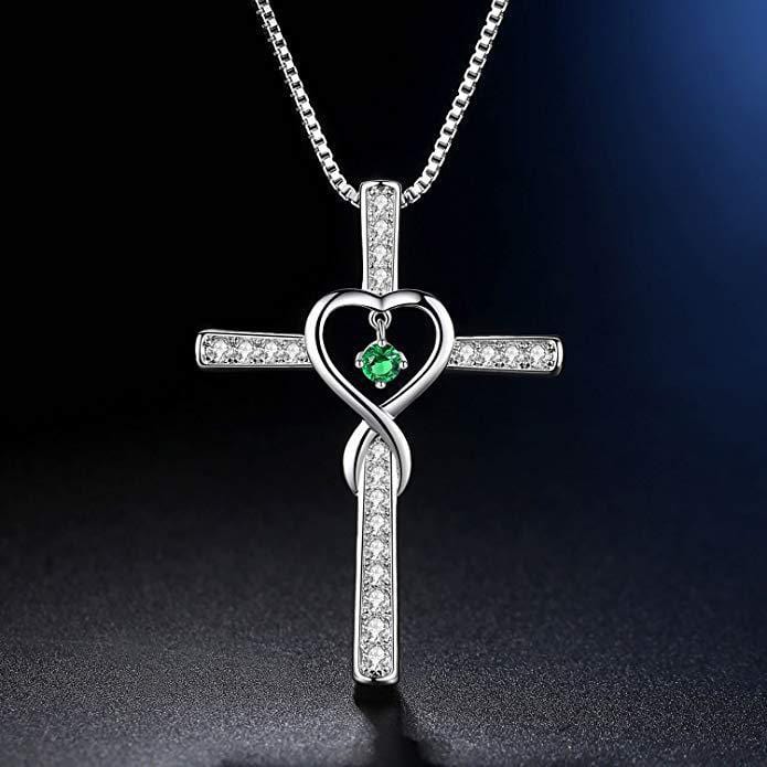Handmade White Gold Plated & Zircon Cross Necklace by Divina