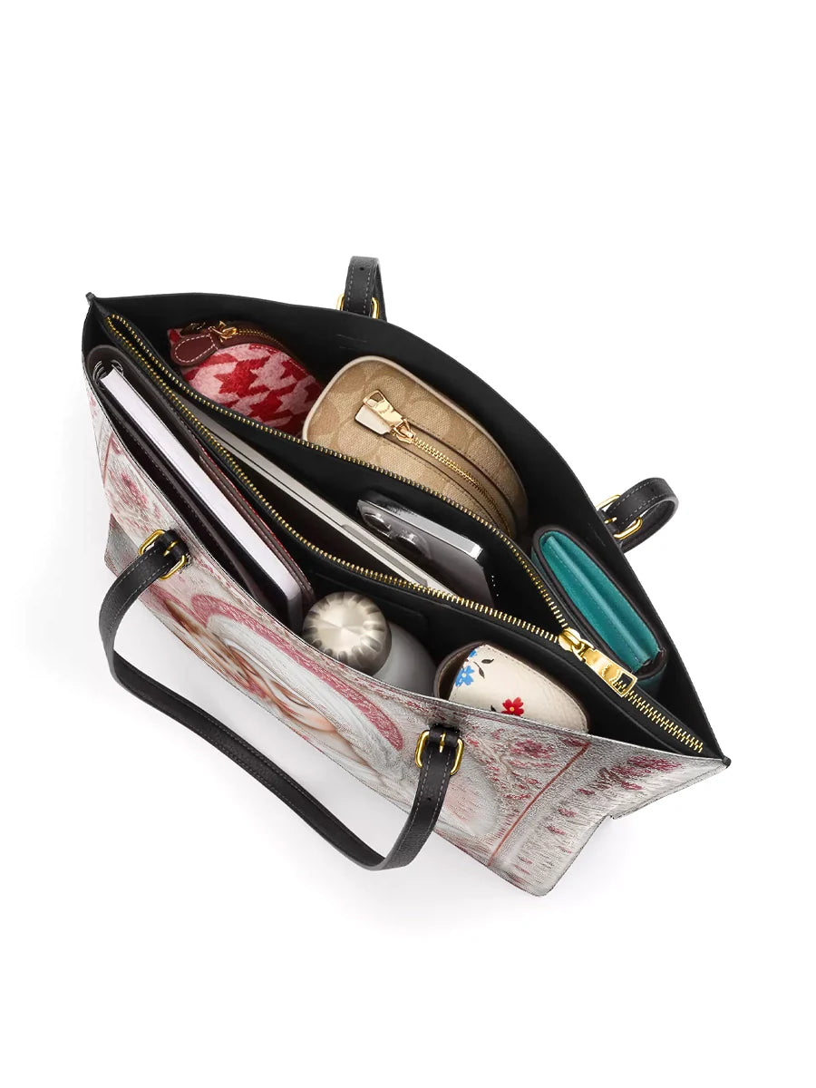 Divina  Sacred Serenity: The Madonna’s Tender Embrace Leather Tote Bag