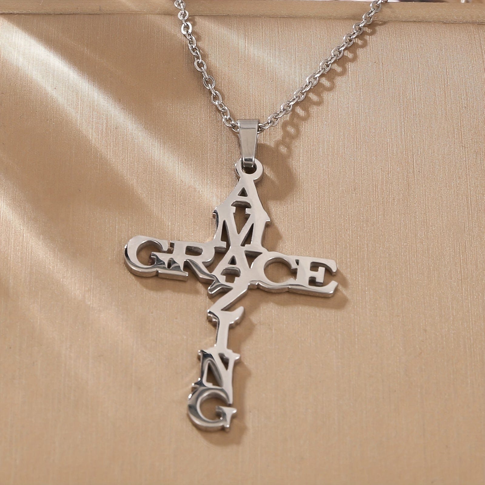 "Amazing Grace" Cross Necklace in Stainless Steel