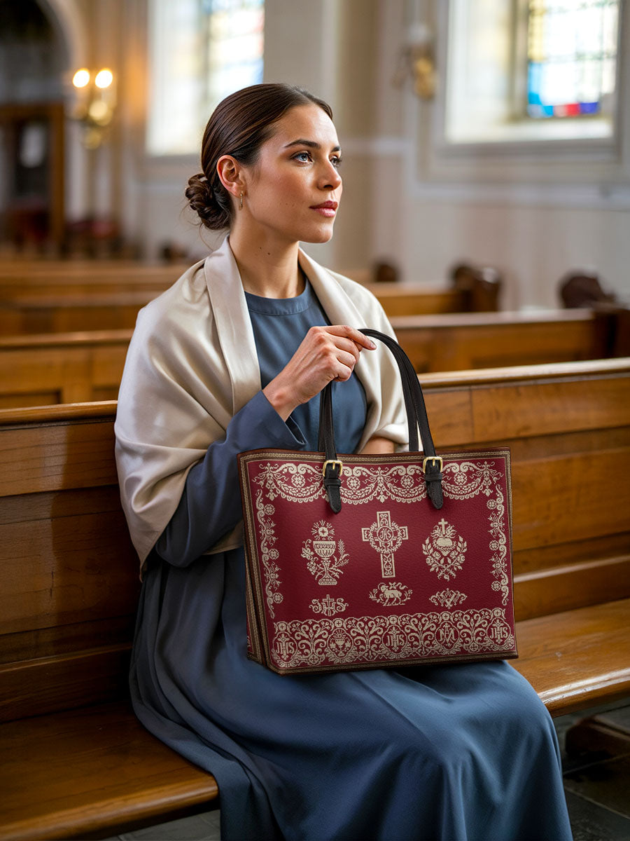 Divina Liturgical Elegance Leather Tote Bag