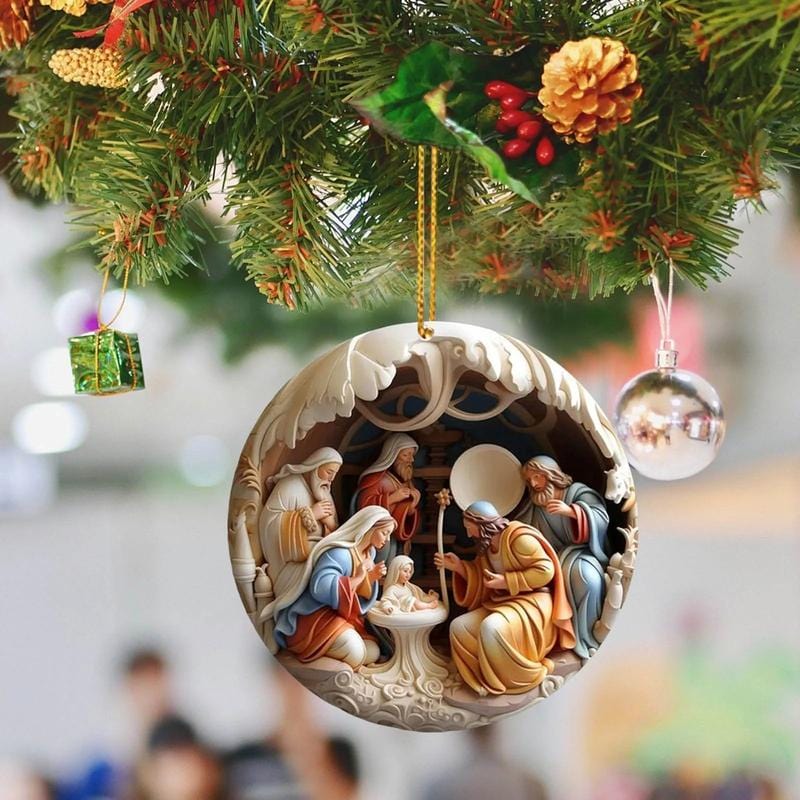 "Birth Of Christ" Disc Flat Ornaments Set For Christmas