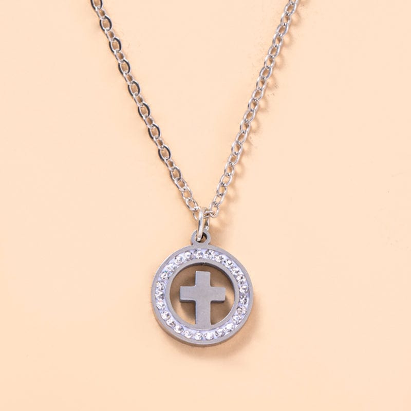 The Cross Necklace in Stainless Steel & Rhinestone by Divina