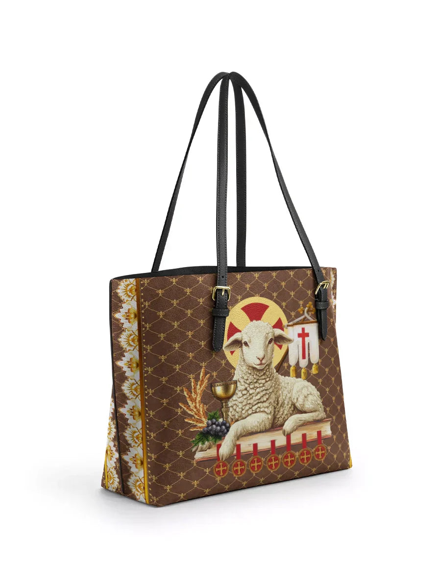 Divina Agnus Dei Leather Tote Bag