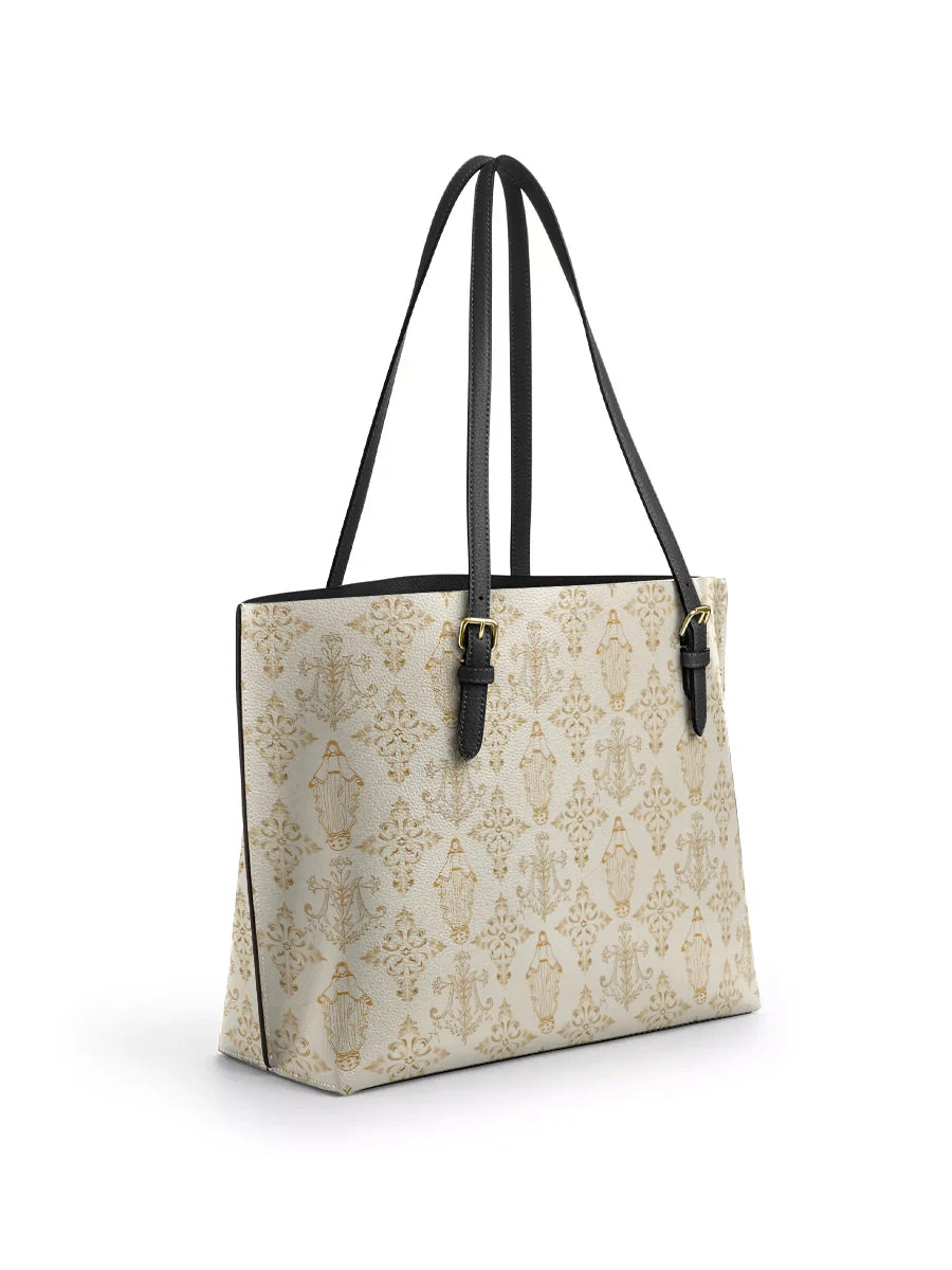 Divina The Ave Maria Pattern Leather Tote Bag