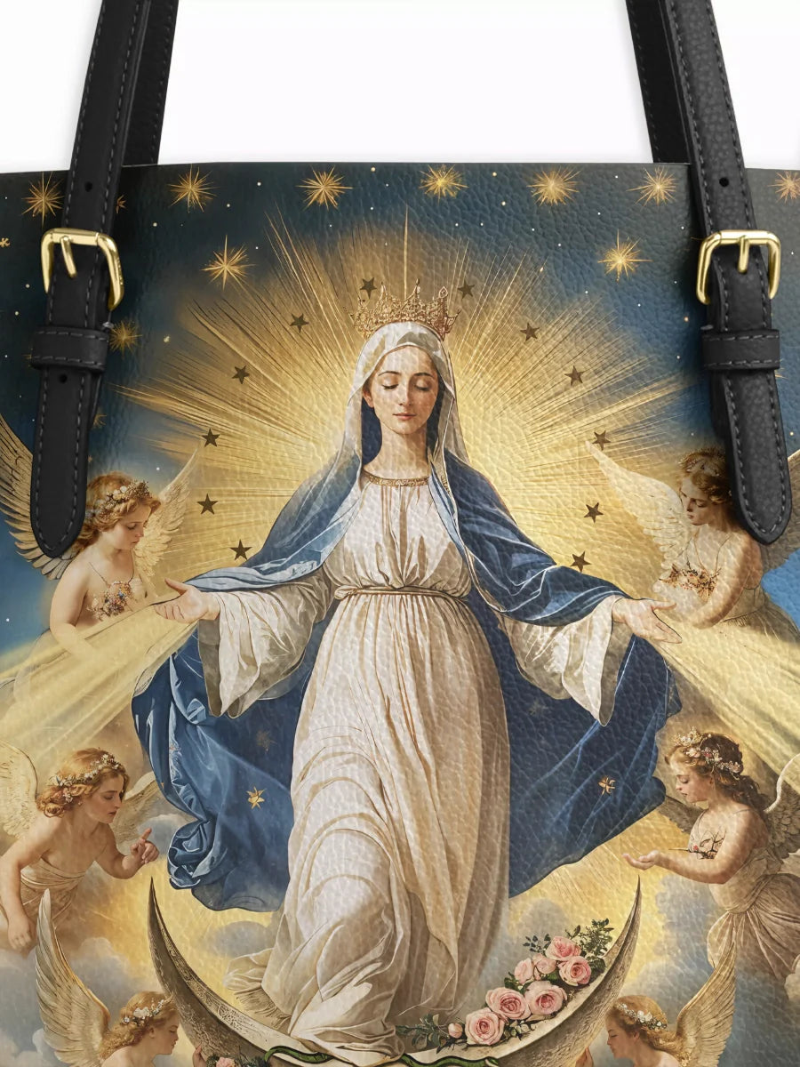 Divina The Queen of Heaven Leather Tote Bag
